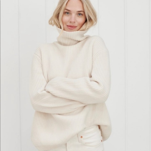 HP🎉 Jenni Kayne Cashmere Turtleneck Sweater Ivory White Oversized NWOT! - Picture 9 of 11